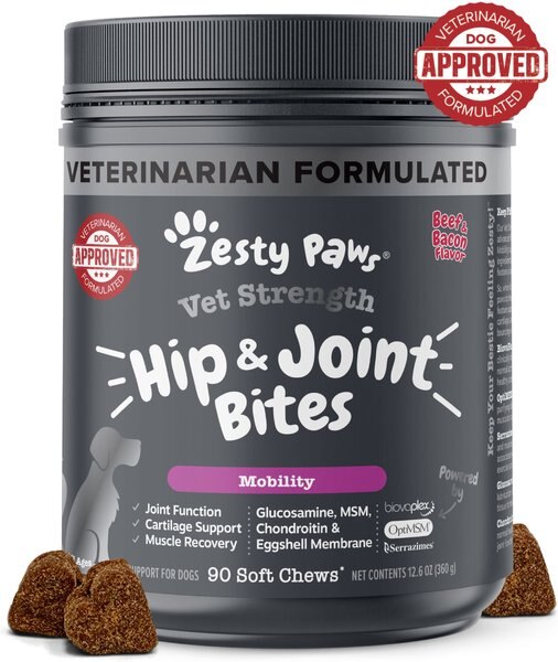 Zesty Paws Vet Strength Mobility Soft Chews Glucosamine Hip & Joint Supplement for Dogs, 90 count slide 1 of 9