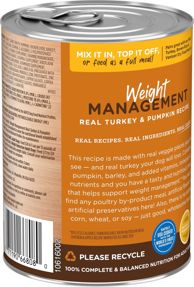 RACHAEL RAY NUTRISH Weight Management Real Turkey Pumpkin Wet Dog Food 13 oz can case of 12 Chewy