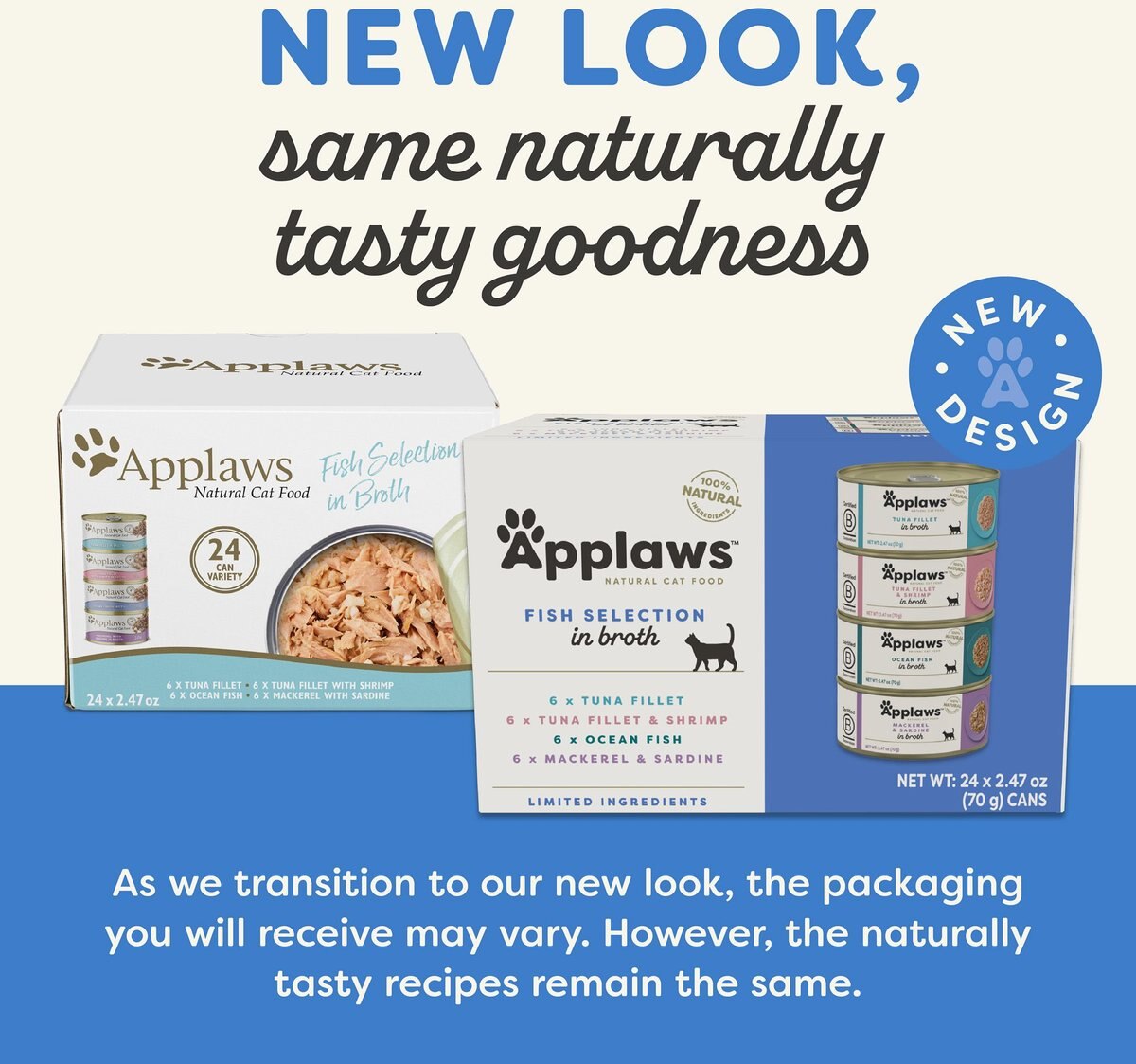 APPLAWS Fish Broth Variety Pack Wet Cat Food, 2.47oz, case of 24