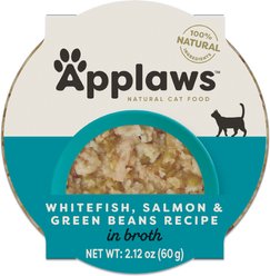 Applaws Whitefish, Salmon & Green Beans in Broth Wet Cat Food, 2.12-oz, case of 18