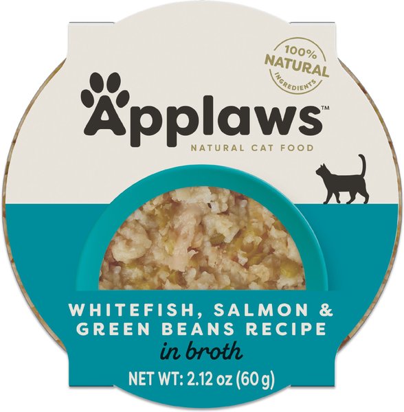 Applaws Whitefish with Salmon & Green Beans Recipe in Broth Wet Cat Food, 2.12-oz cup, case of 10