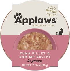 Applaws Tuna Flakes with Shrimp in Gravy Wet Cat Food, 2.12-oz, case of 18