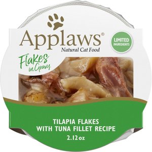 Applaws Grilled Tilapia Flakes with Tuna in Gravy Wet Cat Food, 2.12-oz, case of 18