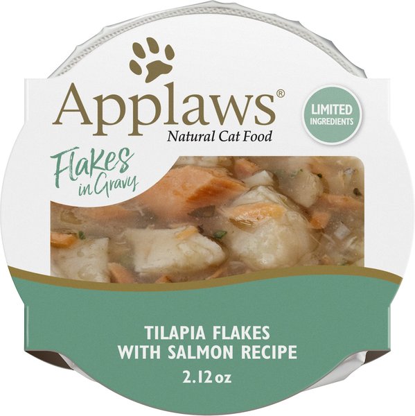 Applaws Grilled Tilapia Flakes with Sockeye Salmon in Gravy Wet Cat Food, 2.12-oz, case of 18 slide 1 of 7