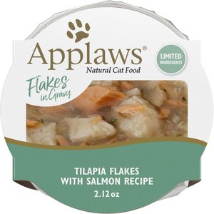 Applaws Grilled Tilapia Flakes with Sockeye Salmon in Gravy Wet Cat Food, 2.12-oz, case of 18