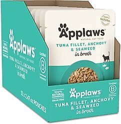 Applaws Tuna with Whole Anchovy & Seaweed Bits in Broth Wet Cat Food, 2.47-oz, case of 12