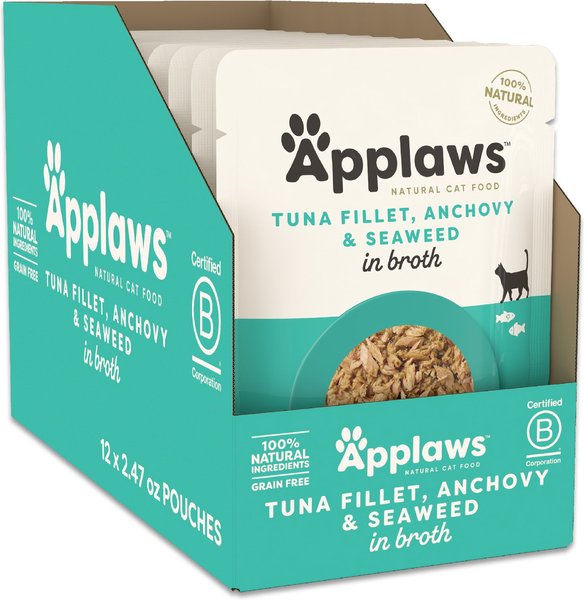 Applaws Tuna with Whole Anchovy & Seaweed Bits in Broth Wet Cat Food, 2.47-oz, case of 12