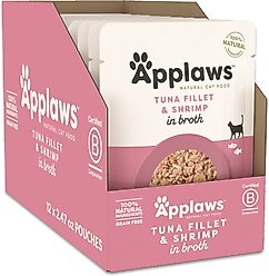 Applaws Tuna with Shrimp Bits in Broth Wet Cat Food, 2.47-oz, case of 12
