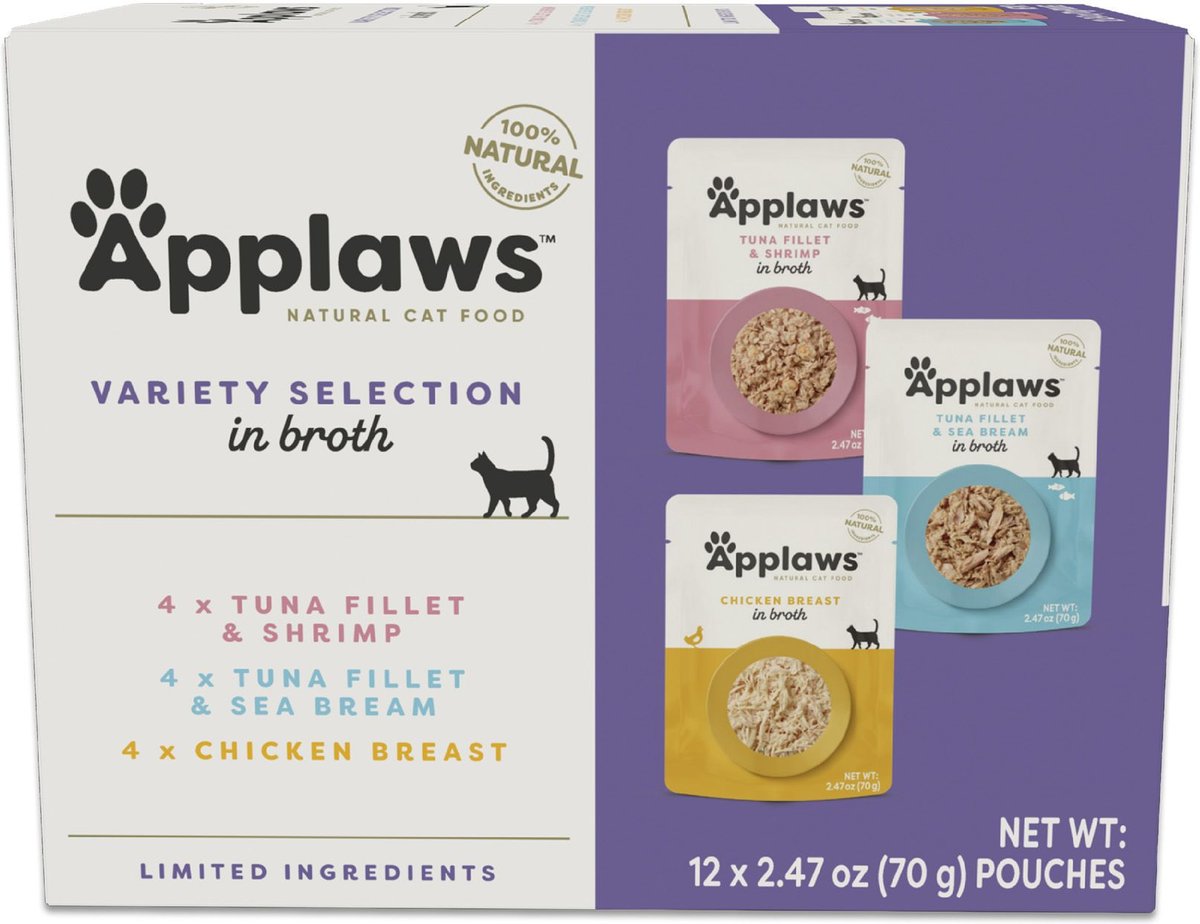 APPLAWS Broth Variety Pack Wet Cat Food, 2.47oz, case of 12