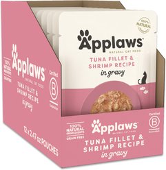Applaws Tuna Flakes with Shrimp in Gravy Wet Cat Food, 2.47-oz, case of 12