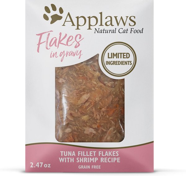 Applaws Tuna Flakes with Shrimp in Gravy Wet Cat Food, 2.47-oz, case of 12 slide 1 of 7
