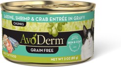 AvoDerm Natural Grain-Free Sardine, Shrimp & Crab Meat Entree in Gravy Canned Cat Food, 3-oz, case of 24