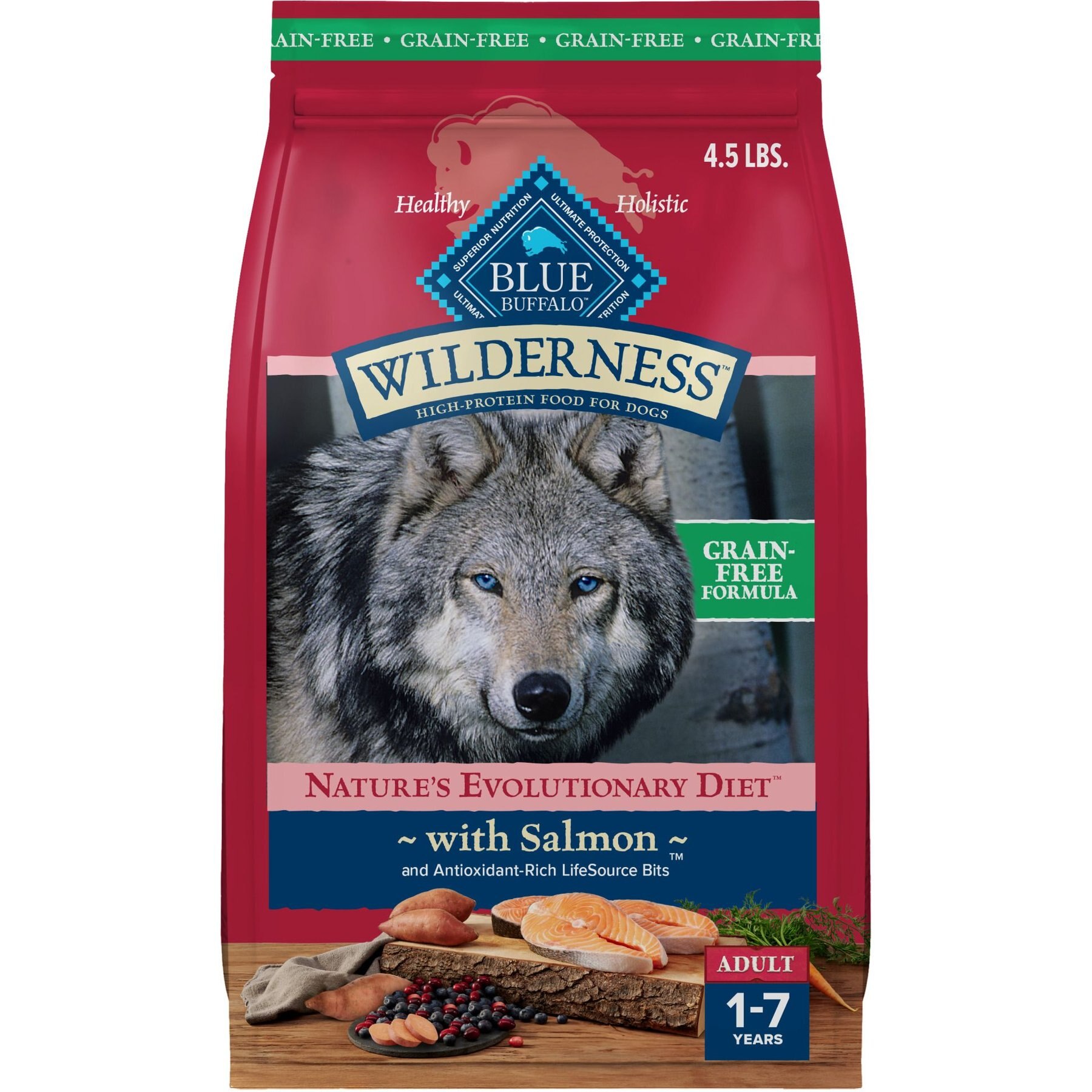 BLUE BUFFALO Wilderness Salmon Recipe Grain Free Dry Dog Food 4.5