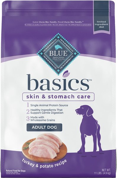 Blue Buffalo Basics Skin & Stomach Care Turkey & Potato Recipe Adult Dry Dog Food, 11-lb bag slide 1 of 10