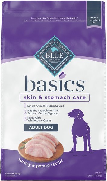 Blue Buffalo Basics Skin & Stomach Care Turkey & Potato Recipe Adult Dry Dog Food, 24-lb bag slide 1 of 10