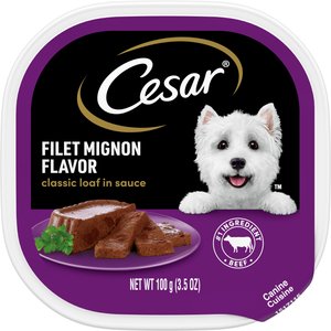 Cesar Classic Loaf in Sauce Filet Mignon Flavor Adult Wet Dog Food Trays, 3.5-oz, case of 24