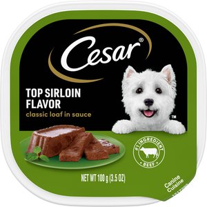 Cesar Classic Loaf in Sauce Top Sirloin Flavor Dog Food Trays, 3.5-oz, case of 24