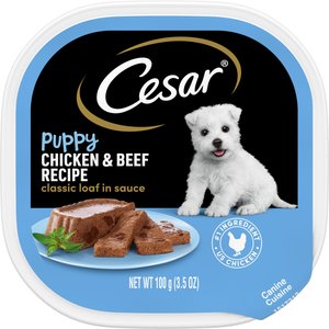 Cesar Puppy Classic Loaf in Sauce Chicken & Beef Recipe Grain-Free Small Breed Wet Dog Food Trays, 3.5-oz, case of 24