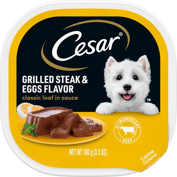 Cesar Classic Loaf in Sauce Grilled Steak & Eggs Flavor Small Breed Adult Wet Dog Food Trays, 3.5-oz, case of 24 slide 1 of 10