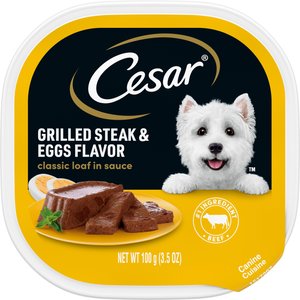Cesar Classic Loaf in Sauce Grilled Steak & Eggs Flavor Small Breed Adult Wet Dog Food Trays, 3.5-oz, case of 24