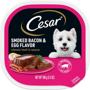 Cesar Classic Loaf in Sauce Smoked Bacon & Egg Flavor Grain-Free Small Breed Adult Wet Dog Food Trays, 3.5-oz, case of 24
