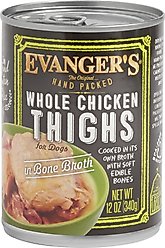 Evanger's Grain-Free Hand Packed Whole Chicken Thighs Canned Dog Food, 12-oz, case of 12