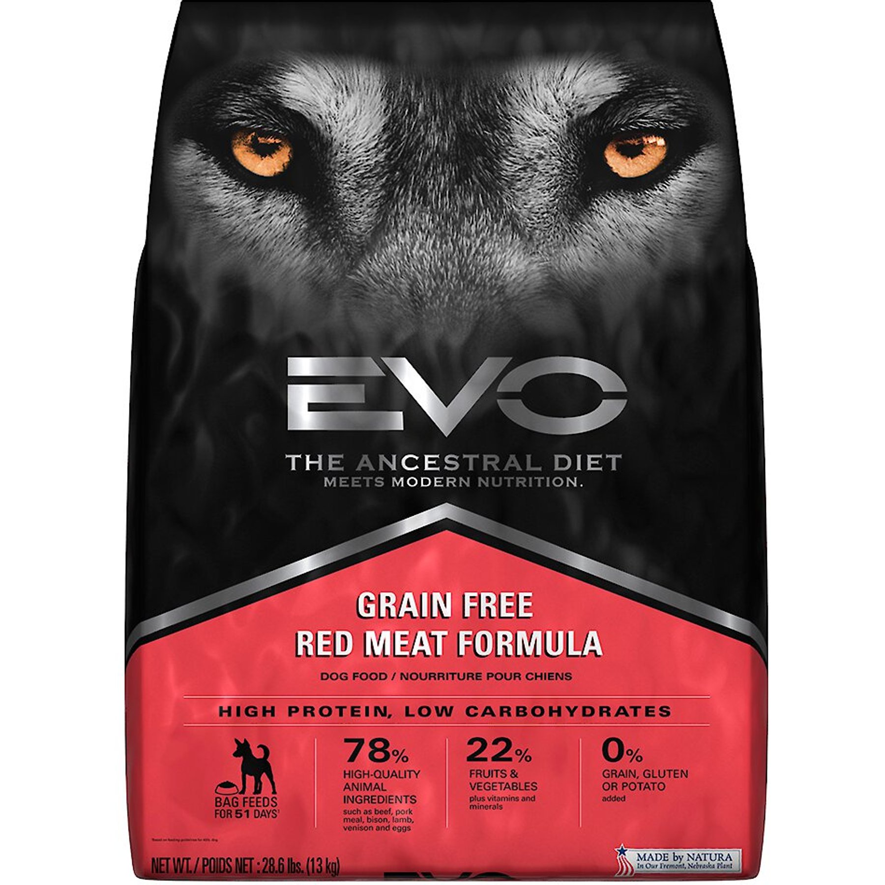 EVO Grain Free Red Meat Formula Large Bites Dry Dog Food 28.6 lb