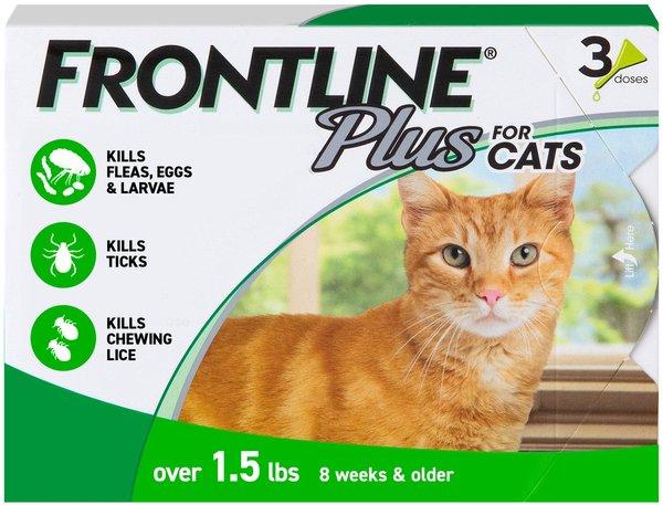 Frontline Plus Flea & Tick Spot Treatment for Cats, over 1.5 lbs, 3 Doses (3-mos. supply) slide 1 of 11