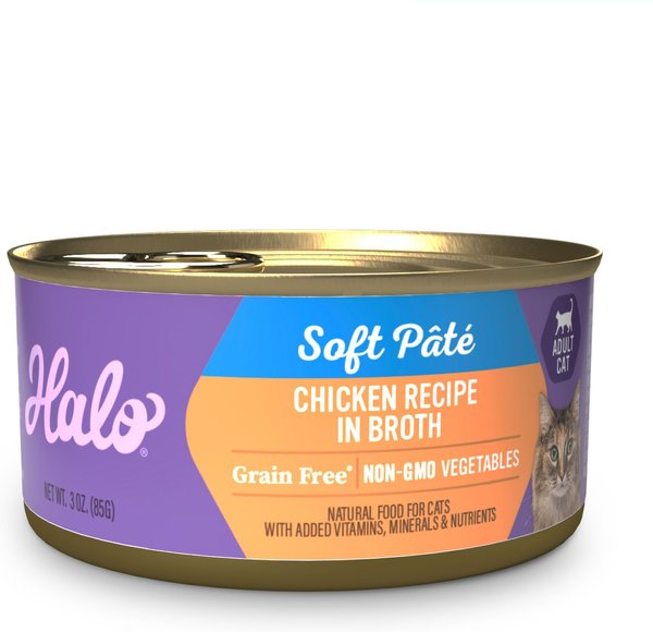 Halo Adult Grain-Free Pate Chicken Recipe in Broth Wet Cat Food, 3-oz, case of 12 slide 1 of 10