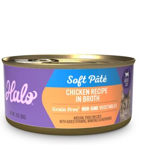 Halo Adult Grain-Free Pate Chicken Recipe in Broth Wet Cat Food, 3-oz, case of 12