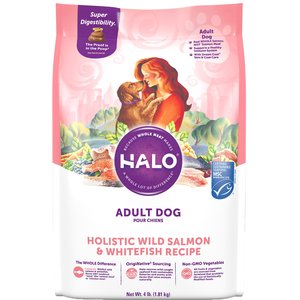 Halo Holistic Wild Salmon & Whitefish Dog Food Recipe Adult Dry Dog Food Bag, 4-lb bag 