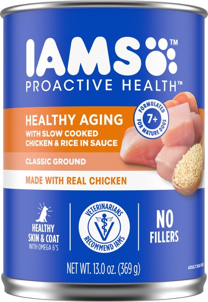 Iams ProActive Health Classic Ground with Slow Cooked Chicken & Rice Healthy Aging Senior Wet Dog Food, 13-oz, case of 12 slide 1 of 10