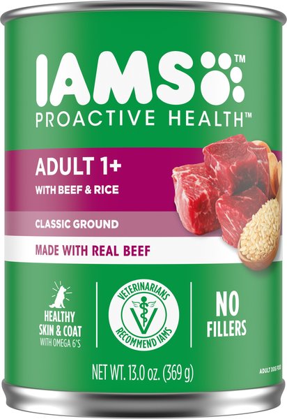 Iams ProActive Health Classic Ground with Beef & Whole Grain Rice Adult Wet Dog Food , 13-oz, case of 12 slide 1 of 10