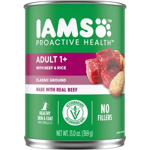 Iams ProActive Health Classic Ground with Beef & Whole Grain Rice Adult Wet Dog Food, 13-oz, case of 12