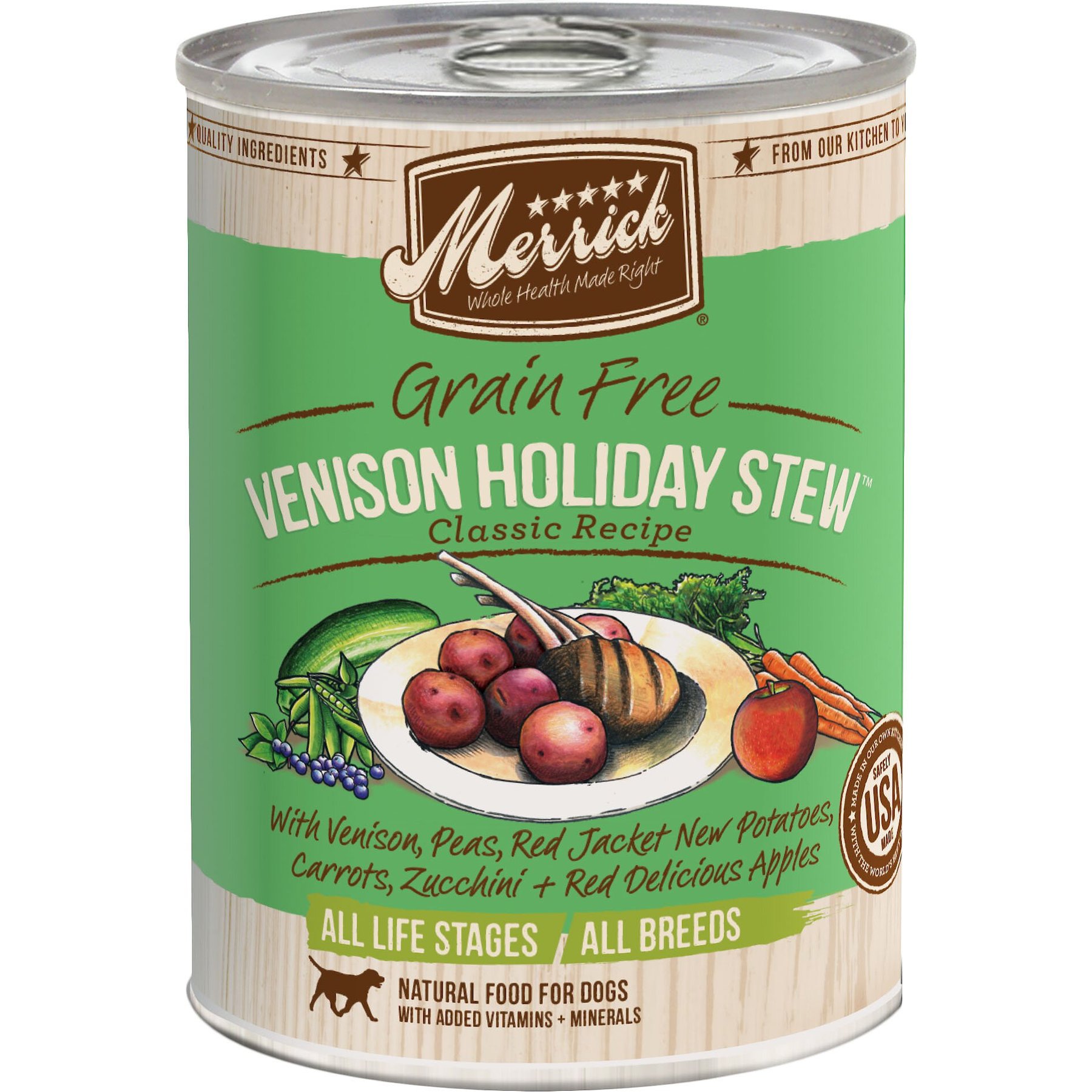 MERRICK Grain Free Venison Holiday Stew Canned Dog Food 13.2 oz