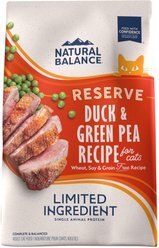 Natural Balance Limited Ingredient Reserve Grain-Free Duck & Green Pea Recipe Dry Cat Food, 10-lb bag