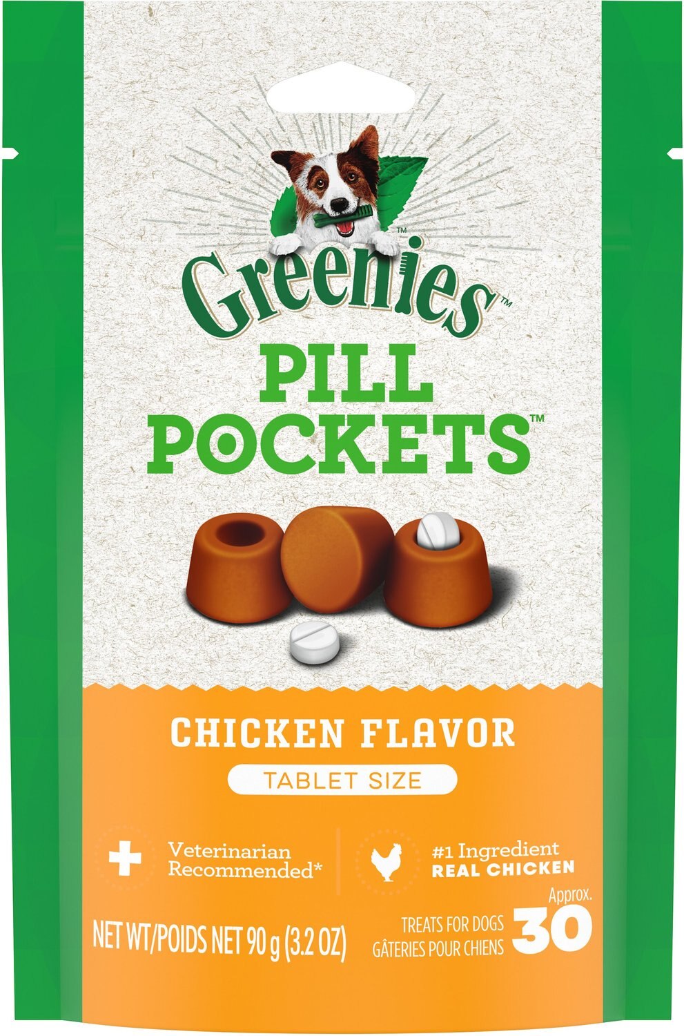 GREENIES Pill Pockets Canine Chicken Flavor Dog Treats, Tablet Size, 30