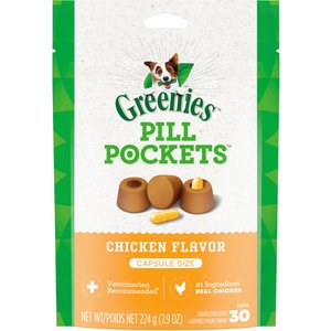 Greenies Pill Pockets Canine Chicken Flavor Dog Treats, Capsule Size, 30 count