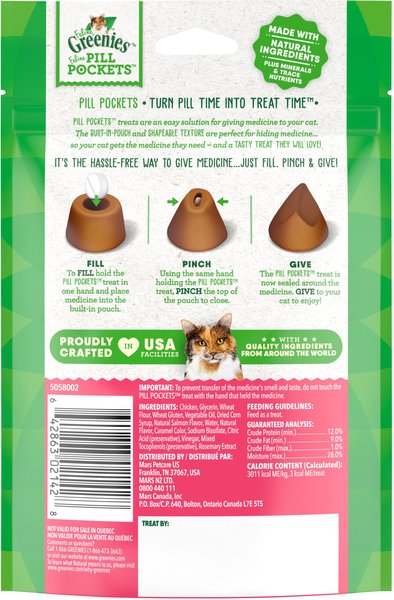 GREENIES Pill Pockets Feline Natural Salmon Flavor Soft Adult Cat Treats 45 count Chewy