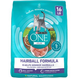 Purina ONE +Plus Hairball Formula Natural Adult Dry Cat Food, 16-lb bag