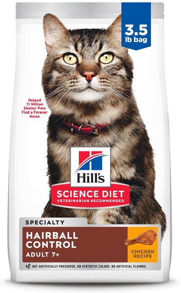 HILL'S SCIENCE DIET Senior 7+ Hairball Control Chicken Recipe Dry Cat ...