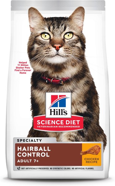 Hill's Science Diet Adult 7+ Hairball Control Chicken Recipe Dry Cat Food, 7-lb bag slide 1 of 10