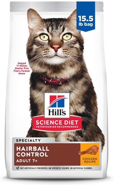 HILL'S SCIENCE DIET Senior 7+ Hairball Control Chicken Recipe Dry Cat ...