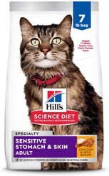 Hill's Science Diet Adult Sensitive Stomach & Sensitive Skin Chicken & Rice Recipe Dry Cat Food, 7-lb bag