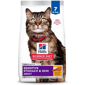 Hill's Science Diet Adult Sensitive Stomach & Sensitive Skin Chicken & Rice Recipe Dry Cat Food, 7-lb bag