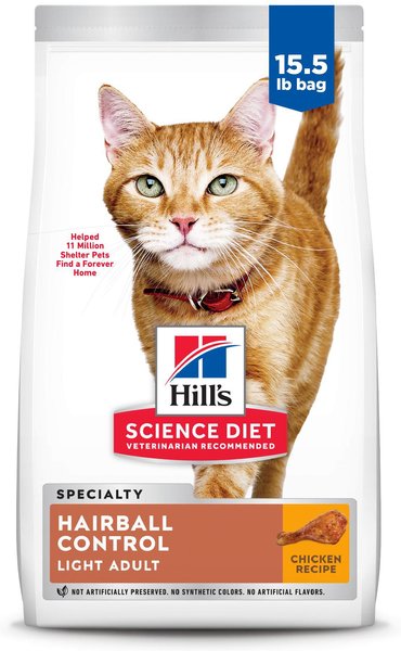 HILL'S SCIENCE DIET Adult Hairball Control Light Dry Cat Food, 15.5-lb ...