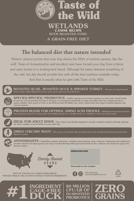 Show full view: Taste of the Wild Wetlands Grain-Free Dry Dog Food, 30-lb bag slide 3 of 10