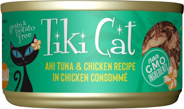 Tiki Cat Hookena Luau Ahi Tuna & Chicken in Chicken Consomme Grain-Free Canned Cat Food, 2.8-oz, case of 12 slide 1 of 9