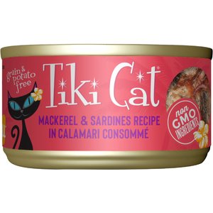 Tiki Cat Makaha Grill Mackerel & Sardine in Calamari Consomme Grain-Free Canned Cat Food, 2.8-oz can, case of 12