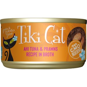 Tiki Cat Manana Grill Ahi Tuna with Prawns in Tuna Consomme Grain-Free Canned Cat Food, 2.8-oz, case of 12